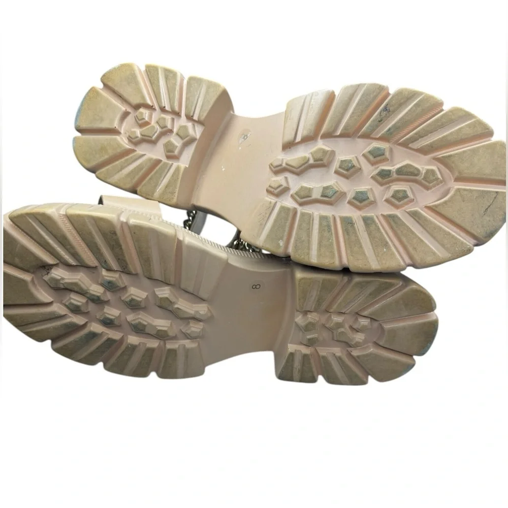 ASOS DESIGN Finicky Chunky Flat Sandals with Chain Detail – Beige – Size 10
